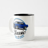 Retro Blue Camaro Classic Tweekleurige Koffiemok (Voorkant links)