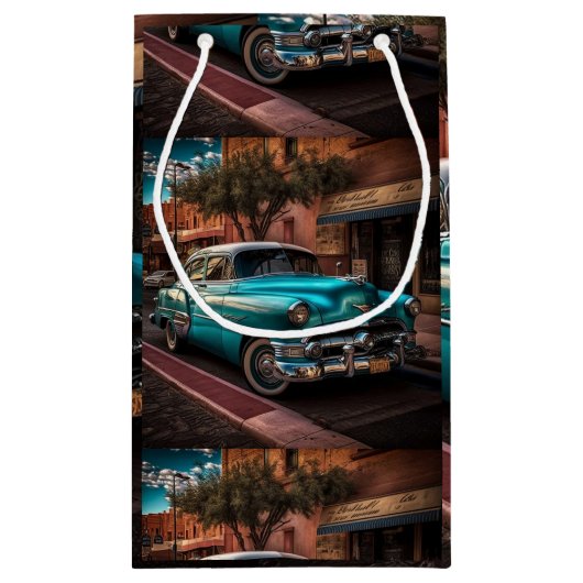 Retro Blue Car Klein Cadeauzakje (Achterkant)