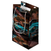 Retro Blue Car Klein Cadeauzakje (Achterkant Gekanteld)