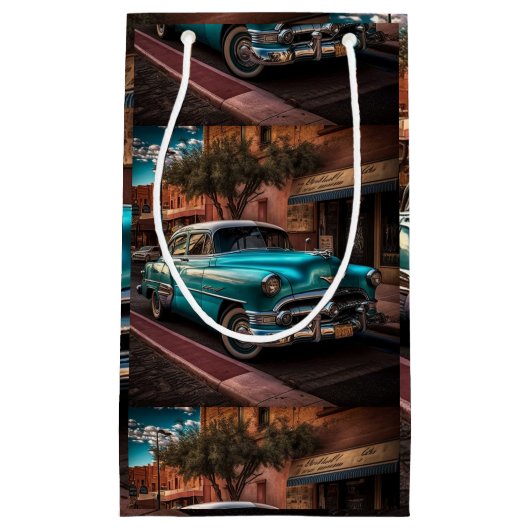 Retro Blue Car Klein Cadeauzakje (Voorkant)