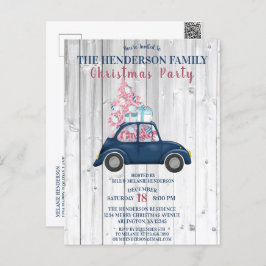 Retro Blue Car Pink Xmas - kerstfeest Briefkaart