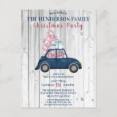 Retro Blue Car Pink Xmas - kerstfeest Briefkaart (Voorkant)
