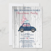 Retro Blue Car Pink Xmas - kerstfeest Kaart (Voorkant)