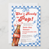 Retro Blue Checker Ready to Pop Cola Baby Shower Kaart (Voorkant)
