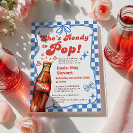 Retro Blue Checker Ready to Pop Cola Baby Shower Kaart