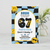 retro blue checkered 67 boy birthday kaart (Staand voorkant)