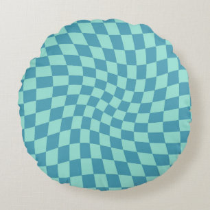 Retro Blue Checkered Checkered Dorm Rond Kussen
