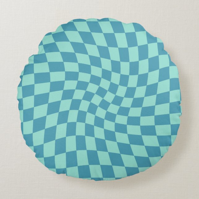 Retro Blue Checkered Checkered Dorm Rond Kussen (Voorkant)