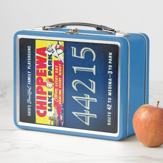 Retro Blue Chippewa Lake Park Metal Lunchbox (In situ)