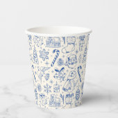 Retro Blue Christmas Doodle Papieren Bekers (Voorkant)