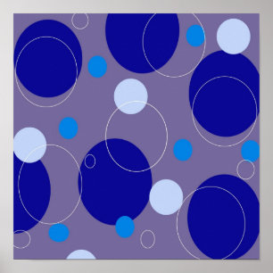 Retro Blue Circles & Ovalen Royal Periwinkle Aqua Poster