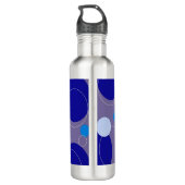 Retro Blue Circles & Ovalen Royal Periwinkle Aqua Waterfles (Achterkant)