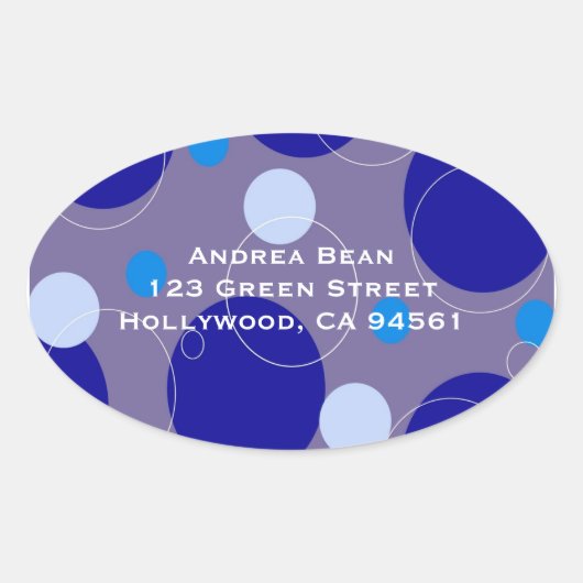 Retro Blue Circles & Ovals Koninklijk retouradres Ovale Sticker (Voorkant)