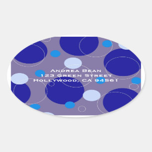 Retro Blue Circles & Ovals Koninklijk retouradres Ovale Sticker