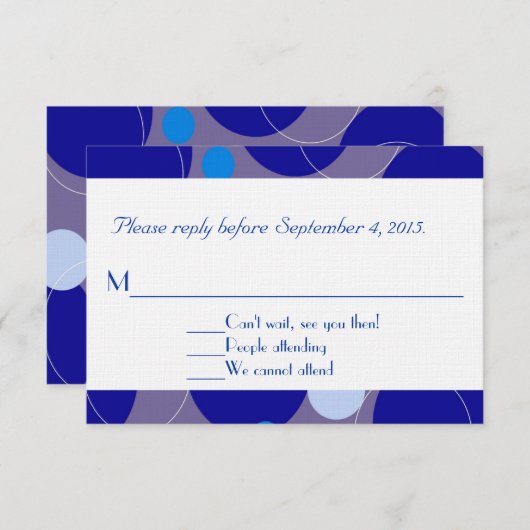 Retro Blue Circles & Ovals Royal Response Kaart (Voorkant / Achterkant)