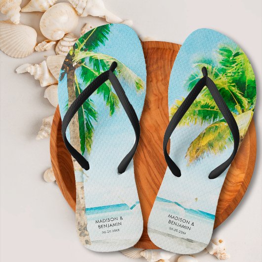 Retro Blue Coastal Beach Palmbomen Tropische Oceaa Teenslippers