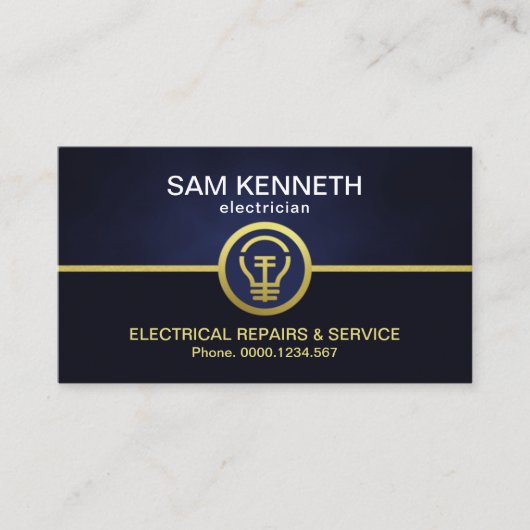 Retro Blue Column Faux Gold Light Electricia Visitekaartje (Voorkant)