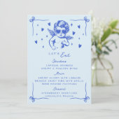 Retro Blue Cool Cupid Valentines Dinner Party Menu (Staand voorkant)