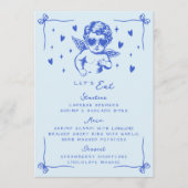 Retro Blue Cool Cupid Valentines Dinner Party Menu (Voorkant)