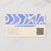 Retro Blue Cream 70s Boho Groovy Trendy QR Code Visitekaartje (Achterkant)