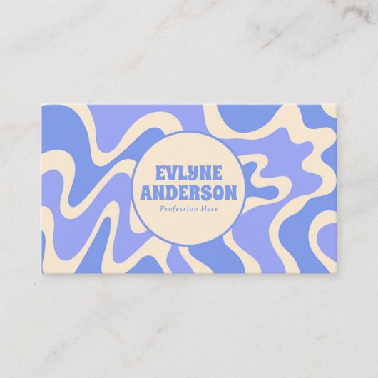 Retro Blue Cream 70s Boho Groovy Trendy QR Code Visitekaartje (Voorkant)