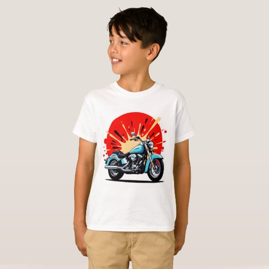 Retro Blue Cruiser – Pop‑Art Motorcycle T-Shirt (Voorkant volledig)