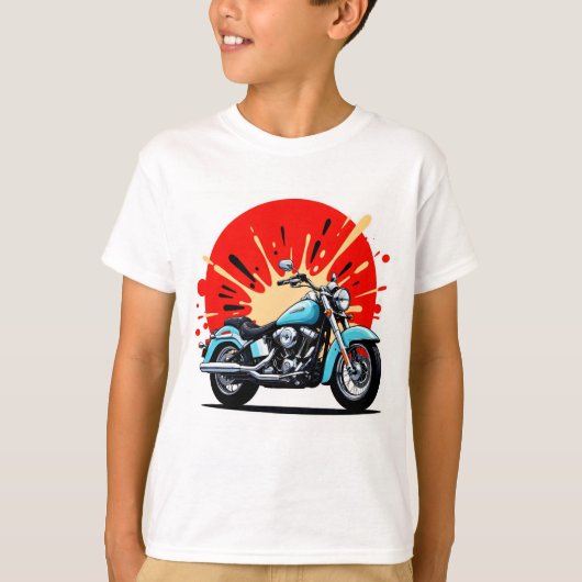 Retro Blue Cruiser – Pop‑Art Motorcycle T-Shirt (Voorkant)