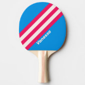 Retro Blue Crush Stripes met naam Tafeltennisbatje (Voorkant)