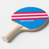 Retro Blue Crush Stripes met naam Tafeltennisbatje (Voorkant Gekanteld)