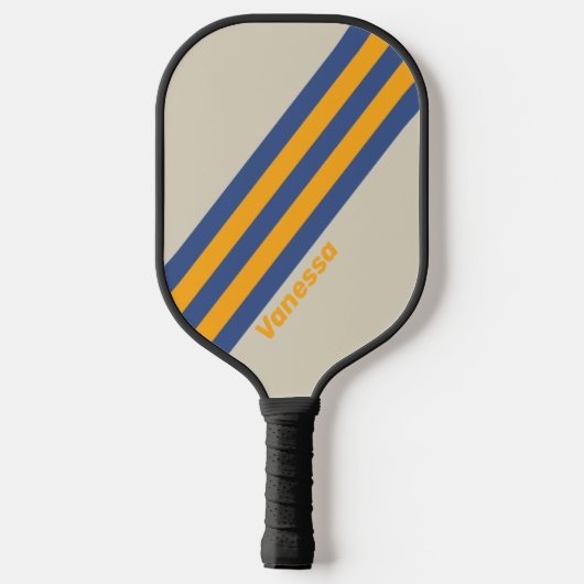 Retro Blue Crush Sunset Stripes met naam Pickleball Paddle (Achterkant)