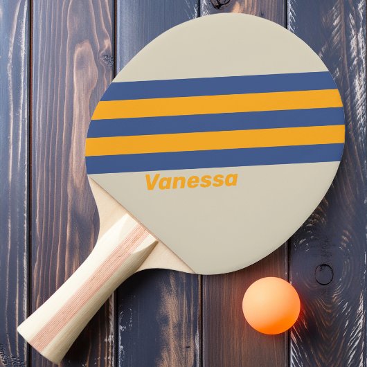 Retro Blue Crush Sunset Stripes met naam Tafeltennisbatje