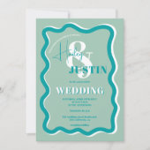 Retro blue curve met een golvende bruiloft foto kaart (Voorkant)