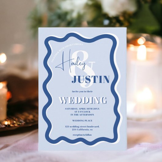 Retro blue curve met een golvende bruiloft foto kaart