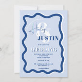 Retro blue curve met een golvende bruiloft foto kaart (Voorkant)