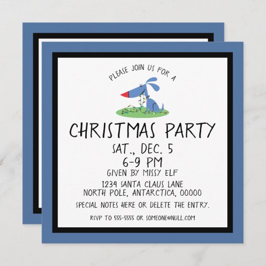 Retro Blue Dog Kerstuitnodiging Kaart (Voorkant / Achterkant)