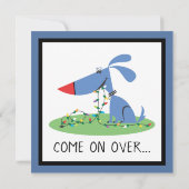 Retro Blue Dog Kerstuitnodiging Kaart (Achterkant)