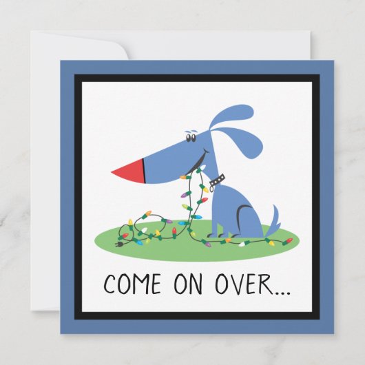 Retro Blue Dog Kerstuitnodiging Kaart (Achterkant)