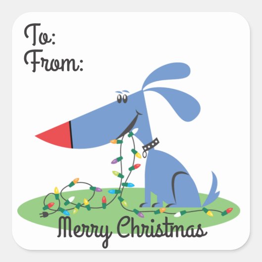 Retro Blue Dog met Label voor kerstcadeaus voor li (Voorkant)