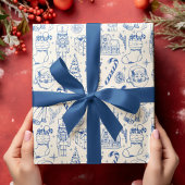 Retro Blue Doodle Christmas Wrapping Paper