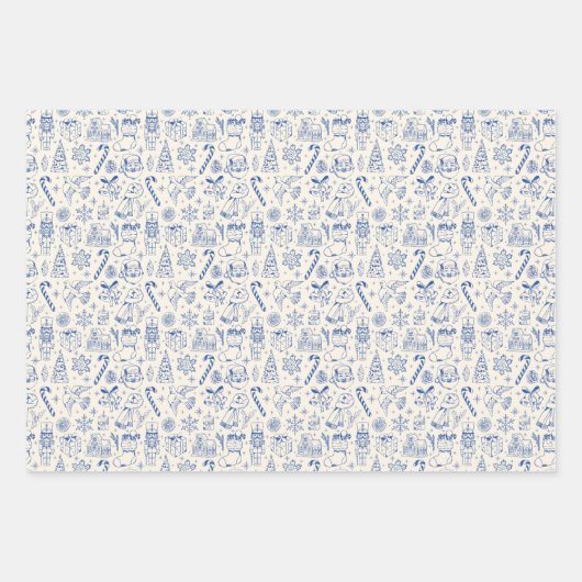 Retro Blue Doodle Christmas Wrapping Paper (Voorkant 3)