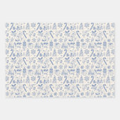 Retro Blue Doodle Christmas Wrapping Paper (Voorkant 2)