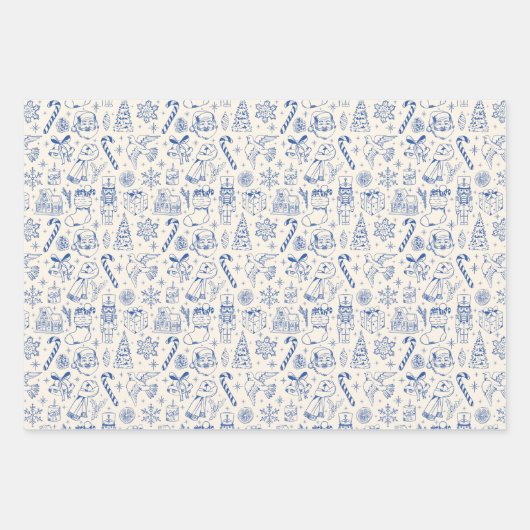 Retro Blue Doodle Christmas Wrapping Paper (Voorkant 2)