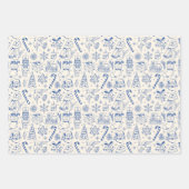Retro Blue Doodle Christmas Wrapping Paper (Voorkant)