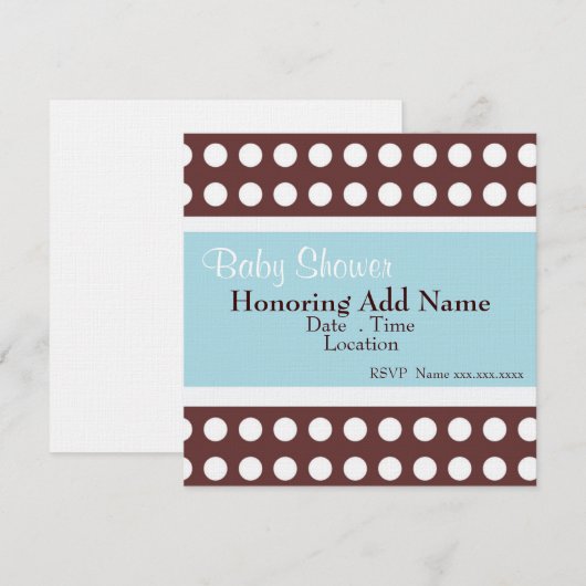 Retro Blue en Brown Stippen Baby shower Invitation Kaart (Voorkant / Achterkant)