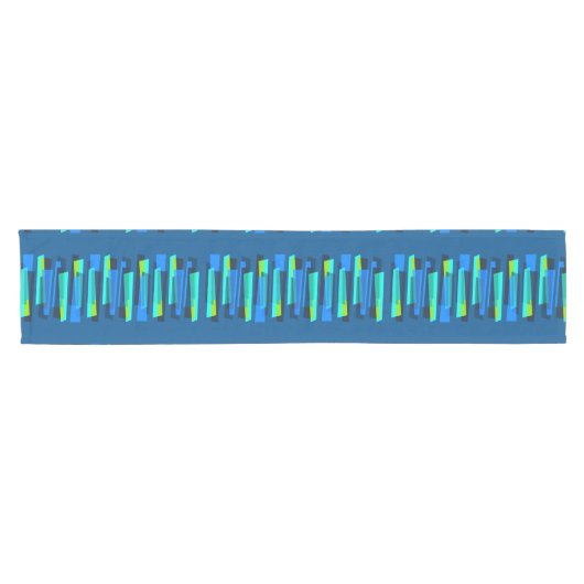 Retro Blue en Green Abstract Print Table Runner Korte Tafelloper (Horizontaal)