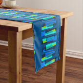 Retro Blue en Green Abstract Print Table Runner Korte Tafelloper (Voorbeeld)