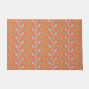 Retro Blue- en groene wijnstokken op Oranje Floral Deurmat