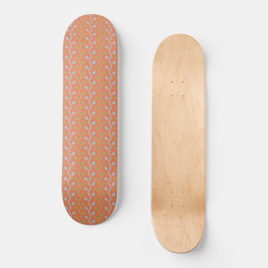 Retro Blue- en groene wijnstokken op Oranje Floral Persoonlijk Skateboard (Voorkant)