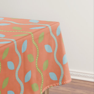 Retro Blue- en groene wijnstokken op Oranje Floral Tafelkleed