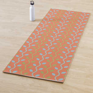Retro Blue- en groene wijnstokken op Oranje Floral Yogamat